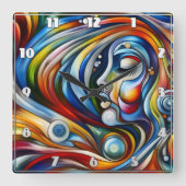 Farbiges Abstraktes Portrait einer Frau Quadratische Wanduhr (Vorderseite)