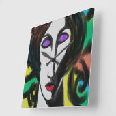 Farbiges Abstraktes Portrait einer Frauenlaufzeit Quadratische Wanduhr (Winkel)