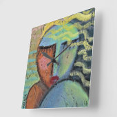 Farbiges Abstraktes Portrait einer Frauenlaufzeit Quadratische Wanduhr (Winkel)