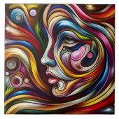 Farbiges Abstraktes Portrait mit dynamischen Wirbe Fliese (Vorderseite)