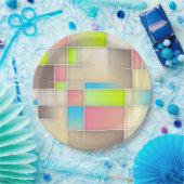Farbiges Abstraktes Quadrat Geometrisches Muster Pappteller (Party)