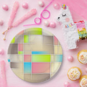 Farbiges Abstraktes Quadrat Geometrisches Muster Pappteller (Party)