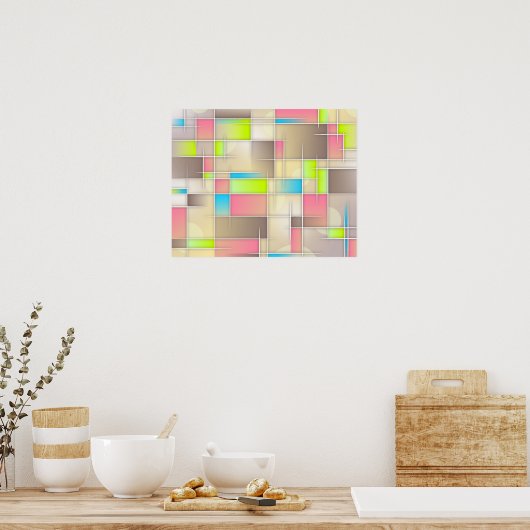 Farbiges Abstraktes Quadrat Geometrisches Muster Poster (Küche)
