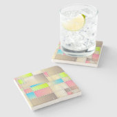 Farbiges Abstraktes Quadrat Geometrisches Muster Steinuntersetzer (Seitenansicht)