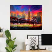 Farbiges Abstraktes San Francisco Skyline Poster (Heimbüro)