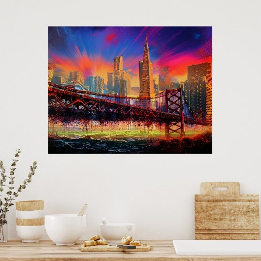 Farbiges Abstraktes San Francisco Skyline Poster (Küche)