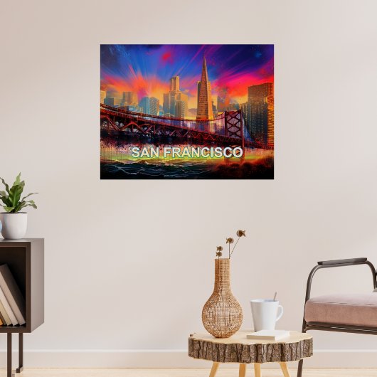 Farbiges Abstraktes San Francisco Skyline Poster (Wohnzimmer 3)