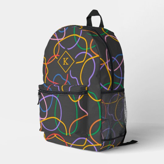 Farbiges Abstraktes Wavy Lines Muster Bedruckter Rucksack (Rückseitige Ecke Rechts)