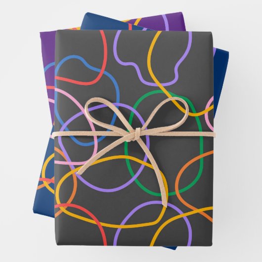 Farbiges Abstraktes Wavy Lines Muster Geschenkpapier Set (Beispiel)