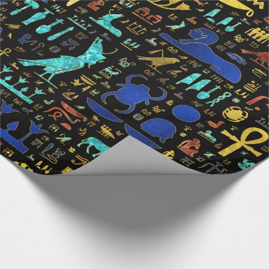 Farbiges ägyptisches Hieroglyphisches Muster Geschenkpapier (Ecke)