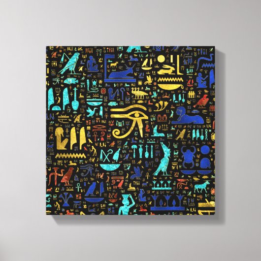 Farbiges ägyptisches Hieroglyphmuster Leinwanddruck (Vorderseite)