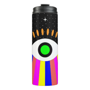 Farbiges all sehendes Auge Flachdesign mit Sternen Thermosbecher