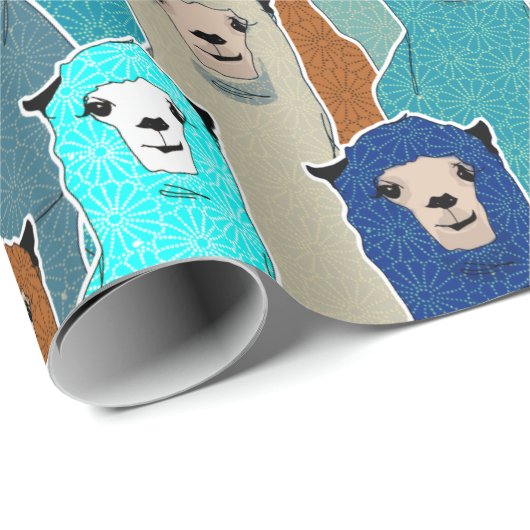 Farbiges Alpacas Wrapping Paper Geschenkpapier (Rolleneckpunkt)