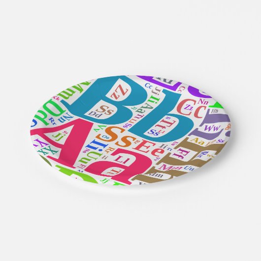 Farbiges Alphabet Pappteller (Schrägansicht)