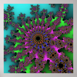 Farbiges Aquamarines, grünes und Lila Fraktal Poster