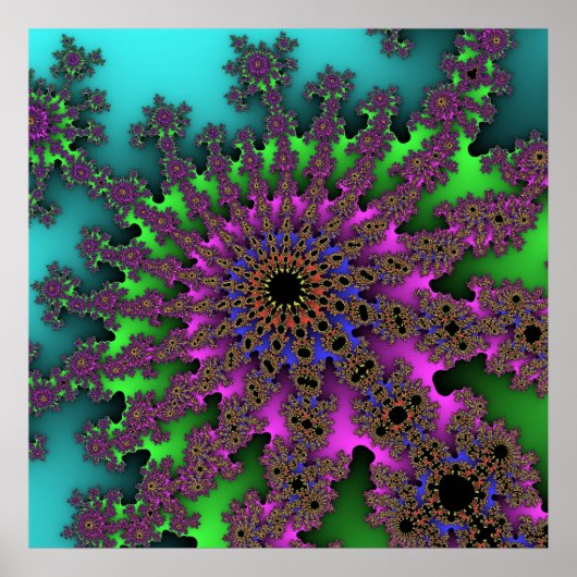 Farbiges Aquamarines, grünes und Lila Fraktal Poster (Vorne)