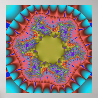 Farbiges Aquamarines, rosa und grünes Fraktal Poster