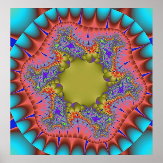 Farbiges Aquamarines, rosa und grünes Fraktal Poster (Vorne)