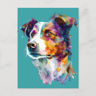 Farbiges Aquarellportrait an der Grenze Collie Dog Postkarte