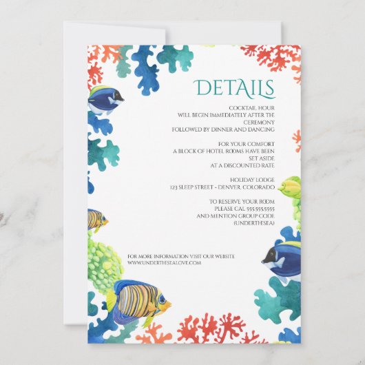 Farbiges Aquarium mit Details Einladung Hochzeit (Rückseite)