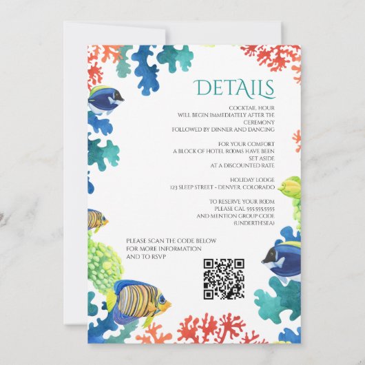 Farbiges Aquarium mit QR Code Einladung Hochzeit (Rückseite)