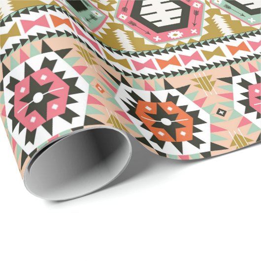 Farbiges Aztekenmuster Boho Geometric Geschenkpapier (Rolleneckpunkt)
