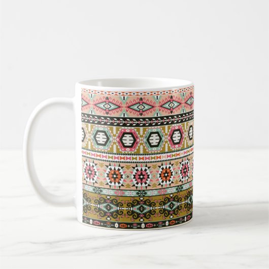 Farbiges Aztekenmuster Boho Geometric Kaffeetasse (Links)