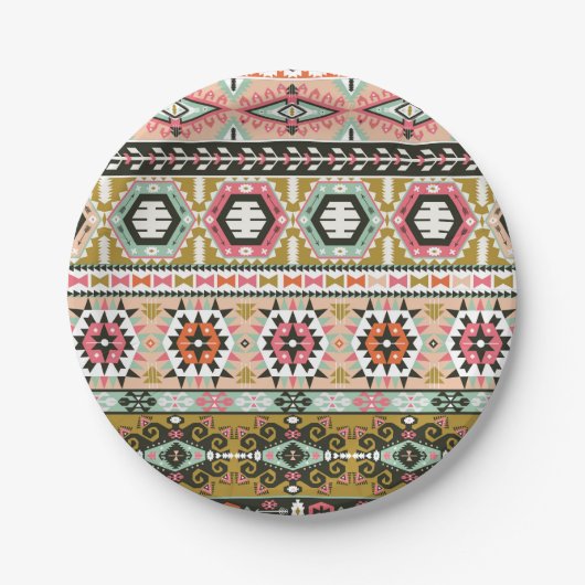 Farbiges Aztekenmuster Boho Geometric Pappteller (Vorderseite)