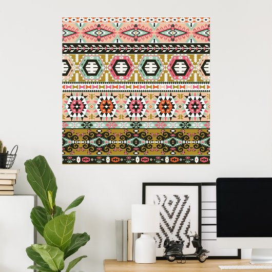 Farbiges Aztekenmuster Boho Geometric Poster (Heimbüro)