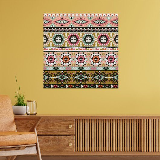 Farbiges Aztekenmuster Boho Geometric Poster