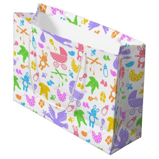 farbiges Baby Große Geschenktüte (Vorderseite Schrägansicht)