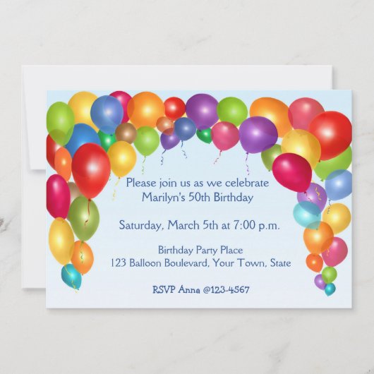 Farbiges Balloon Arch Party Einladung (Vorderseite)