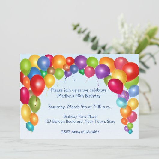 Farbiges Balloon Arch Party Einladung (Stehend Vorderseite)
