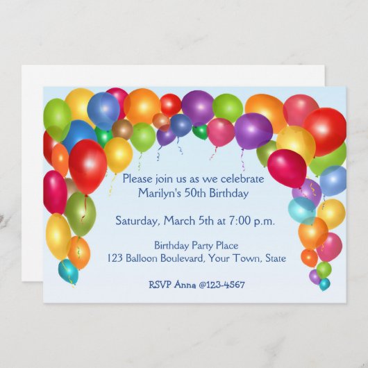 Farbiges Balloon Arch Party Einladung (Vorne/Hinten)