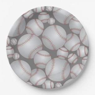 Farbiges Baseballmuster Grau Pappteller