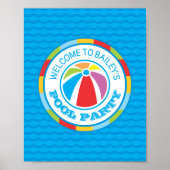 Farbiges Beach Ball Pool Party Begrüßungszeichen Poster (Vorne)