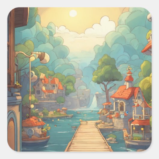 Farbiges Bild Quadratischer Aufkleber (Vorderseite)