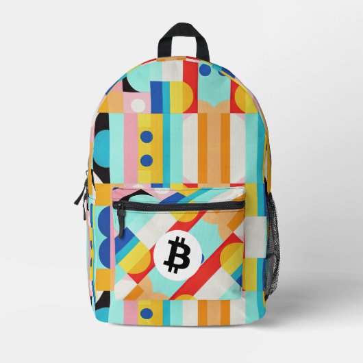 Farbiges Bitcoin-Muster Bedruckter Rucksack (Vorderseite)