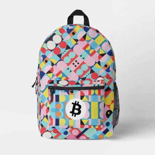 Farbiges Bitcoin-Muster Bedruckter Rucksack (Vorderseite)