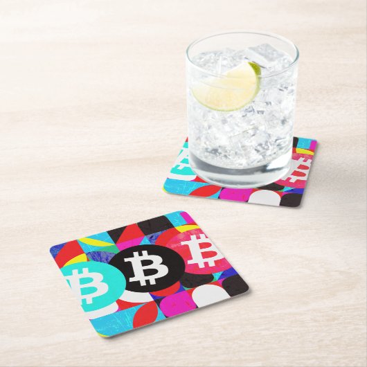 Farbiges Bitcoin-Muster Rechteckiger Pappuntersetzer (Vor Ort)
