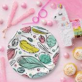 Farbiges Blatt Muster Rosa und Blau Pappteller (Party)
