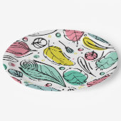 Farbiges Blatt Muster Rosa und Blau Pappteller (Schrägansicht)