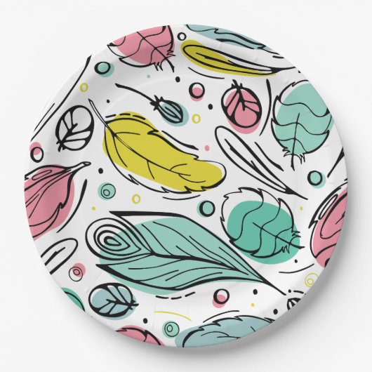 Farbiges Blatt Muster Rosa und Blau Pappteller (Vorderseite)