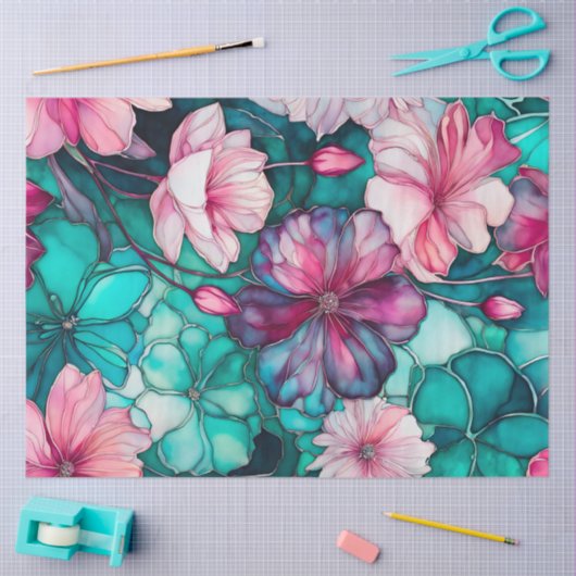 Farbiges Blatt Papier mit Blumenmuster (Basteln)