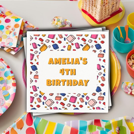 Farbiges Blockbrillenmuster Zeichne Kindergeburtst Serviette