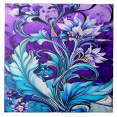 Farbiges Blumendesign mit blauen und Lila Farbtöne Fliese (Vorderseite)