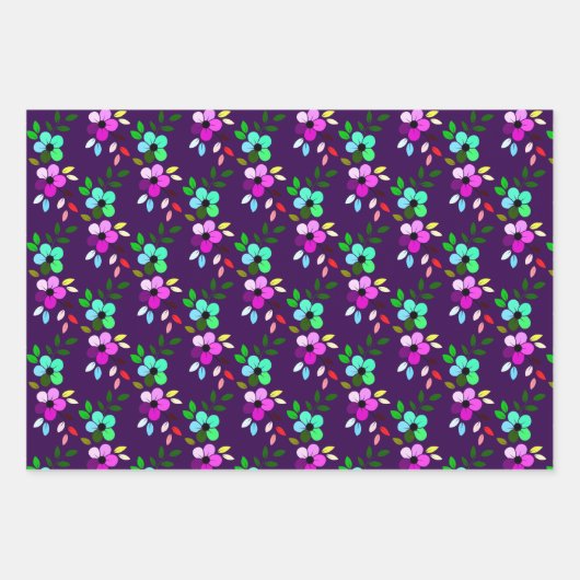 Farbiges Blumendesign mit zwei Blume Geschenkpapier Set (Vorderseite 3)