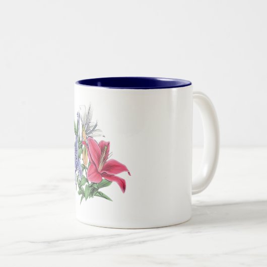 farbiges Blumendesign Zweifarbige Tasse (VorderseiteRechts)