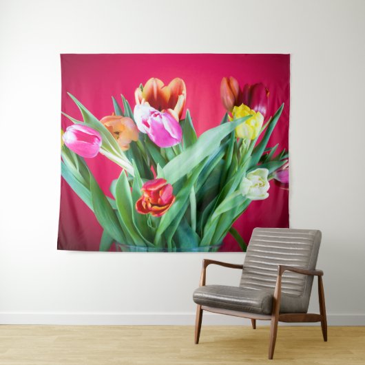 Farbiges blumengeschmücktes Foto mit rotem Hinterg Wandteppich (Beispiel (Horizontal))