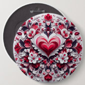 Farbiges, blumengeschmücktes Herz Button (Vorne & Hinten)